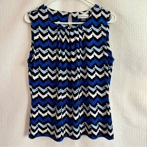 Calvin Klein Blue and Black Chevron Sleeveless Blouse